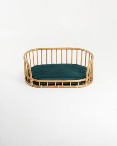 Origo handmade rattan pet bed front angle view