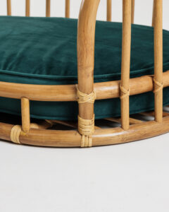 Origo handmade rattan pet bed with velvet cushion close view